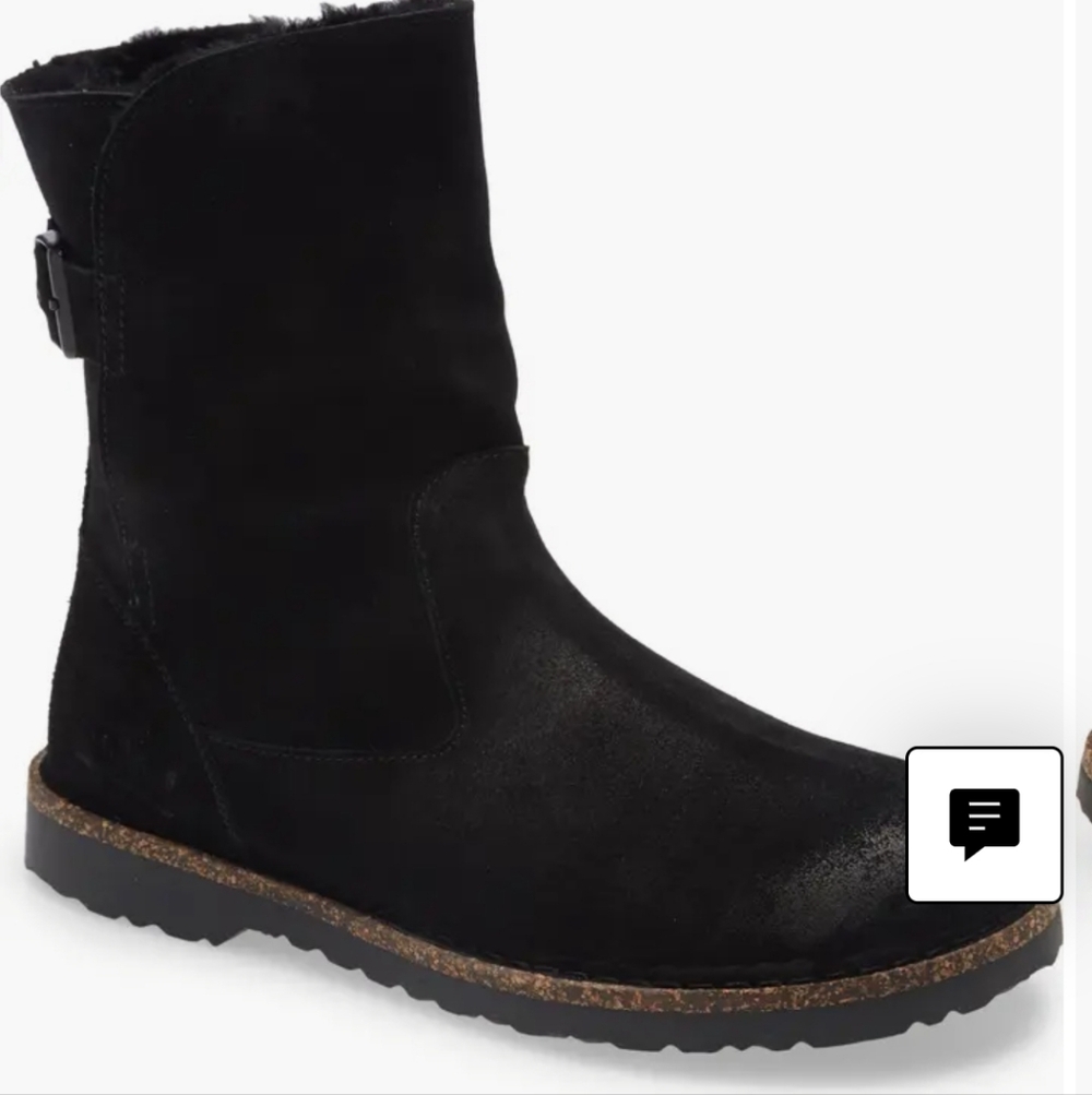 Black Suede Birkenstock Big Buckle Ankle Boots Worn 3 Times Waterproof Spray 10